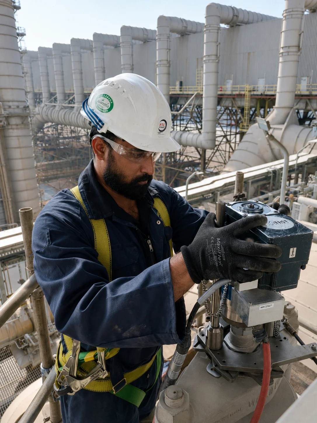 Power Tech Testing technicians performing safety valve inspection and Trevi testing services at industrial plant